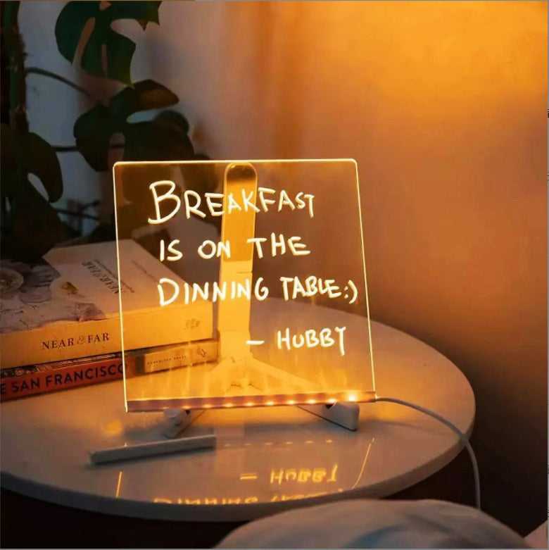 Acrylic LED DIY note board night light with USB base and 7 pens