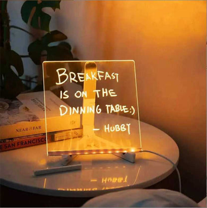 Acrylic LED DIY note board night light with USB base and 7 pens