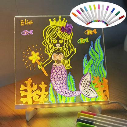 Acrylic LED DIY note board night light with USB base and 7 pens