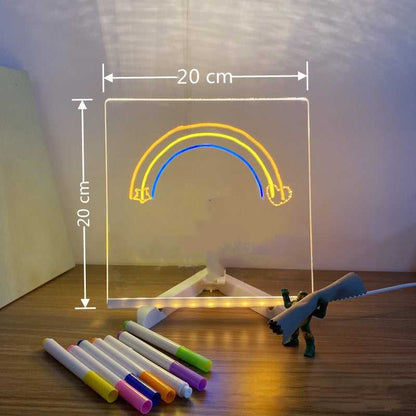 Acrylic LED DIY note board night light with USB base and 7 pens