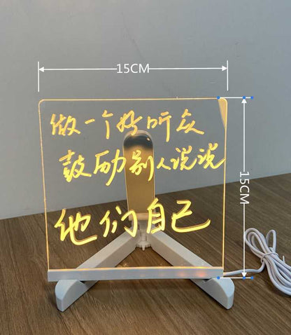 Acrylic LED DIY note board night light with USB base and 7 pens
