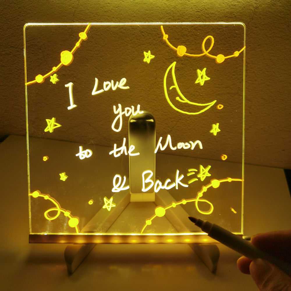 Acrylic LED DIY note board night light with USB base and 7 pens