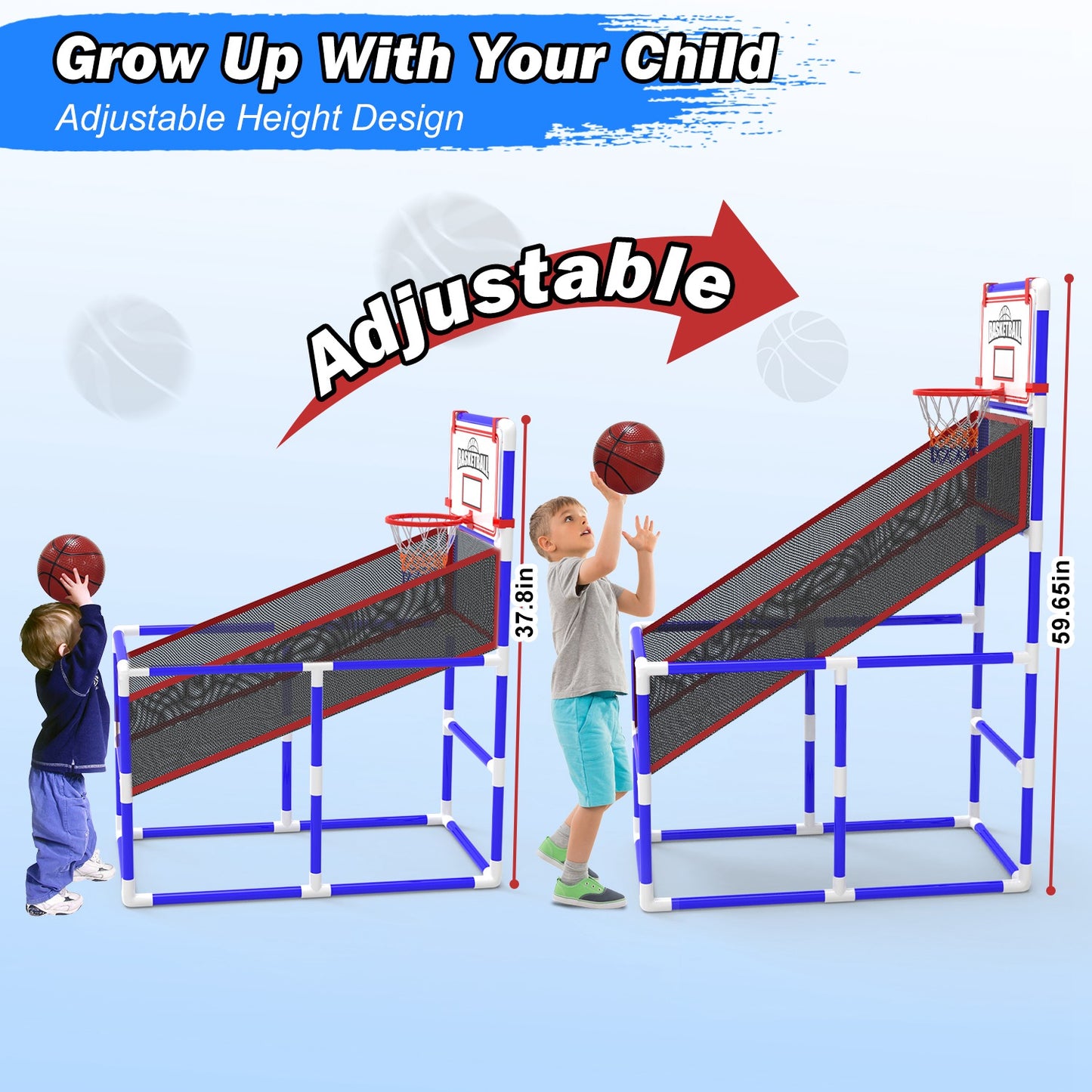 Adjustable Height Basketball Hoop Arcade Game