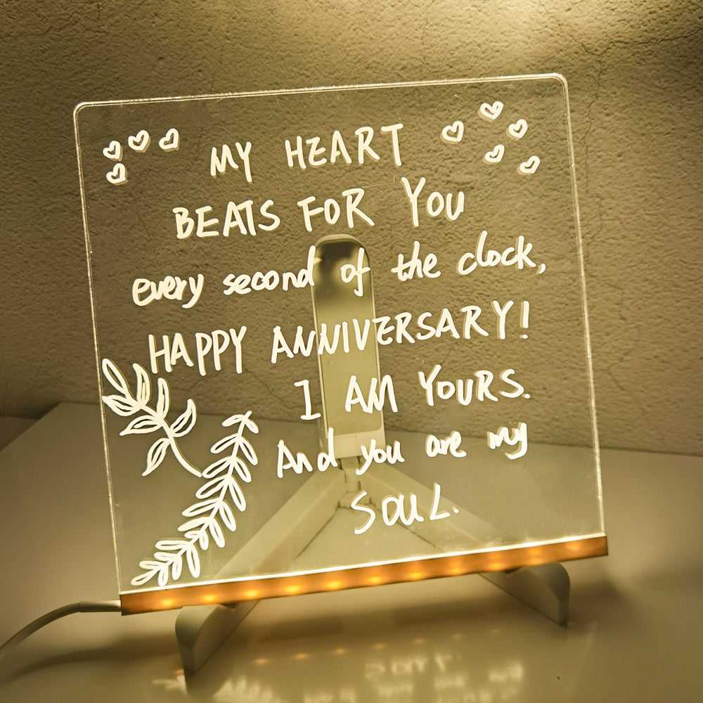 Acrylic LED DIY note board night light with USB base and 7 pens