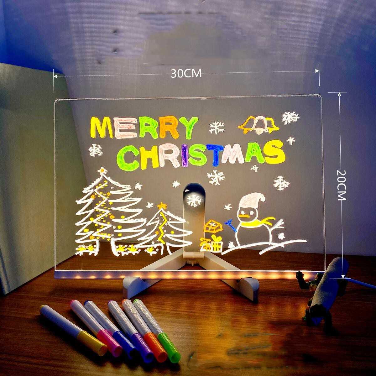 Acrylic LED DIY note board night light with USB base and 7 pens